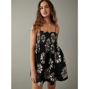 American Eagle Women’s Black Floral Fit and Flare Mini Boho Dress Size Large